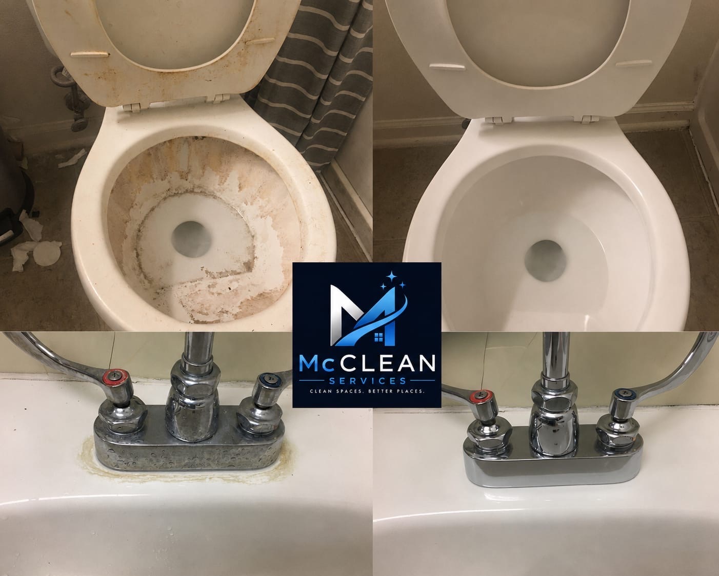 Bathroom before and after cleaning by McClean Services